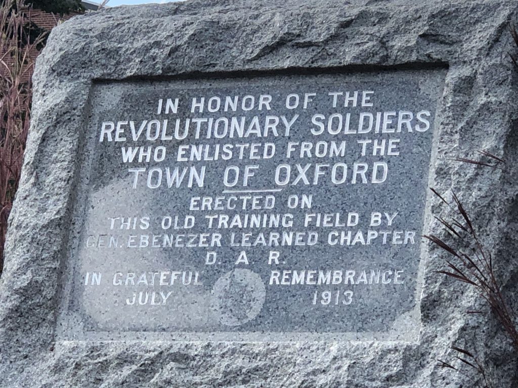 REVOLUTIONARY SOLDIERS ENLISTED FROM THE TOWN OF OXFORD MEMORIAL PLAQUE
