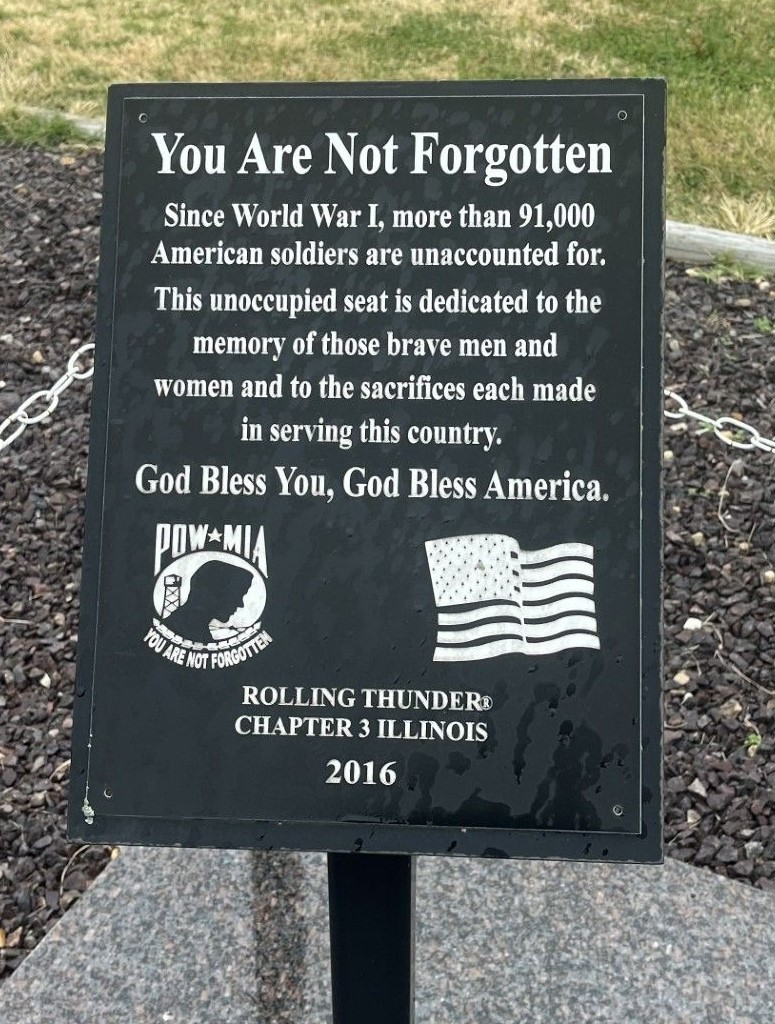 ROLLING THUNDER CHAPTER 3 ILLINOIS YOU ARE NOT FORGOTTEN WAR MEMORIAL CHAIR PLAQUE II