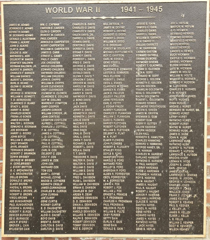 SALEM, WV WORLD WAR II MEMORIAL PLAQUE A