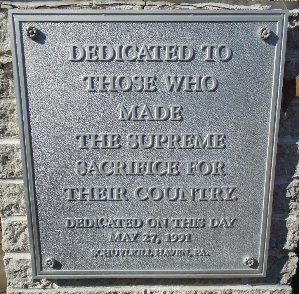 SCHUYLKILL HAVEN SUPREME SACRIFICE WAR MEMORIAL PLAQUE A