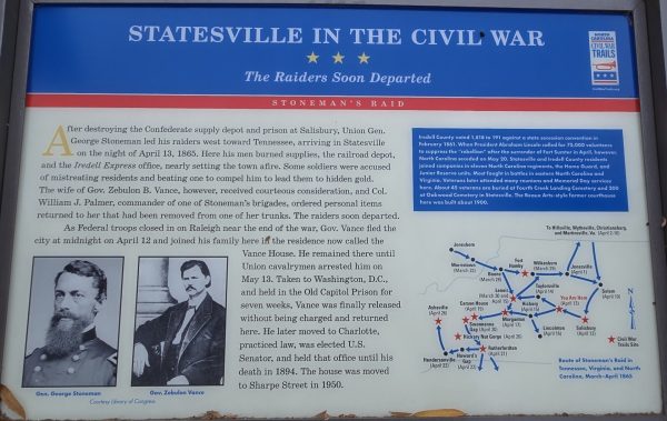 STATESVILLE IN THE CIVIL WAR RAIDERS SOON DEPARTED MEMORIAL PANEL
