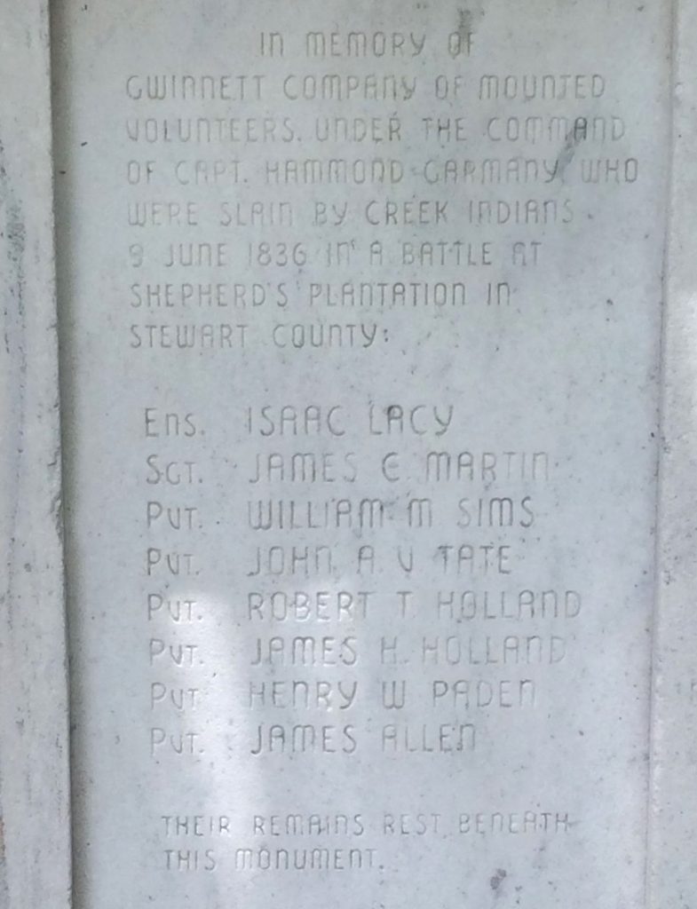 STEWART COUNTY MEMORIAL TO THE FALLEN OF 1836 DEDICATION STONE