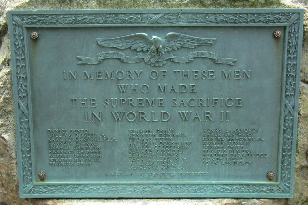 STOUGHTON WORLD WAR II SUPREME SACRIFICE MEMORIAL PLAQUE