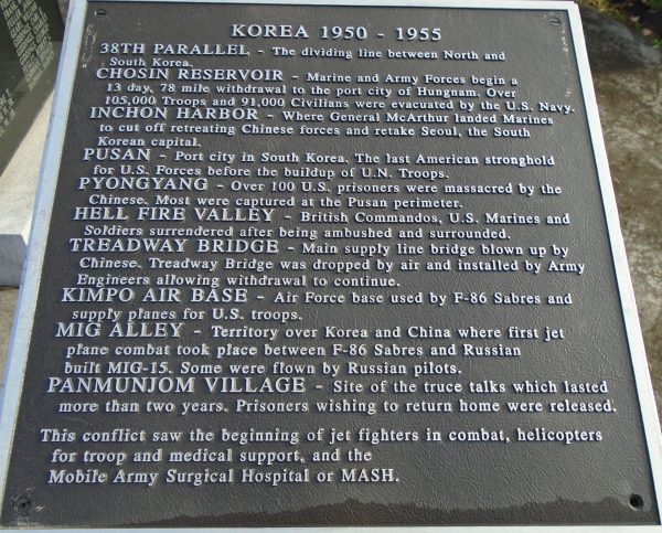 SUSQUEHANNA TOWNSHIP KOREAN WAR MEMORIAL PLAQUE
