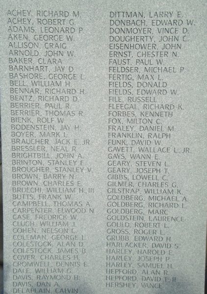 SUSQUEHANNA TOWNSHIP VIETNAM WAR MEMORIAL SIDE B