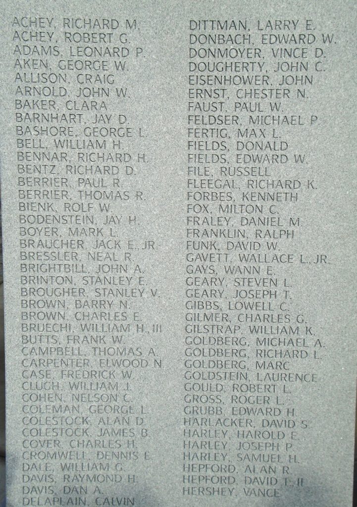 SUSQUEHANNA TOWNSHIP VIETNAM WAR MEMORIAL SIDE B