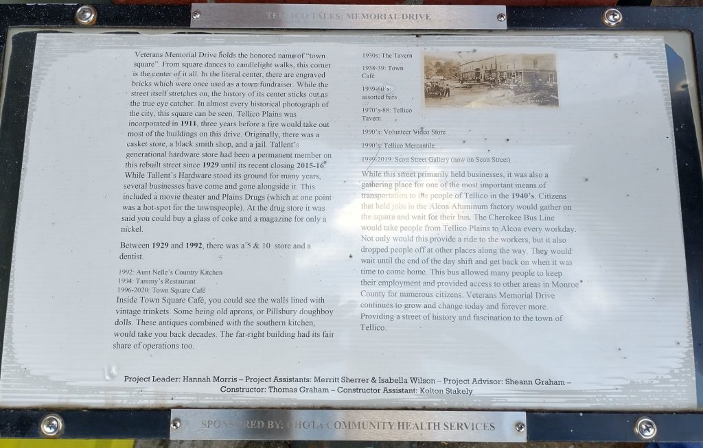 TELLICO TALES MEMORIAL DRIVE PLAQUE
