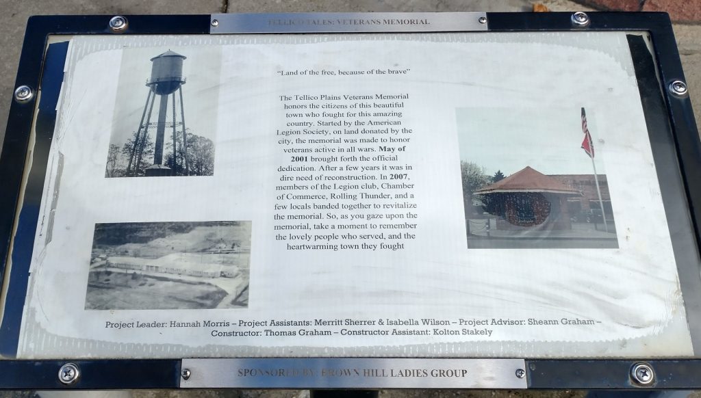 TELLICO TALES VETERANS MEMORIAL PLAQUE