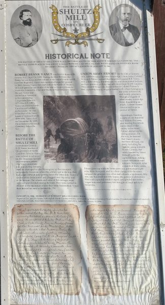 THE BATTLE OF SHULTZ MILL ON COSBY CREEK MEMORIAL PANEL