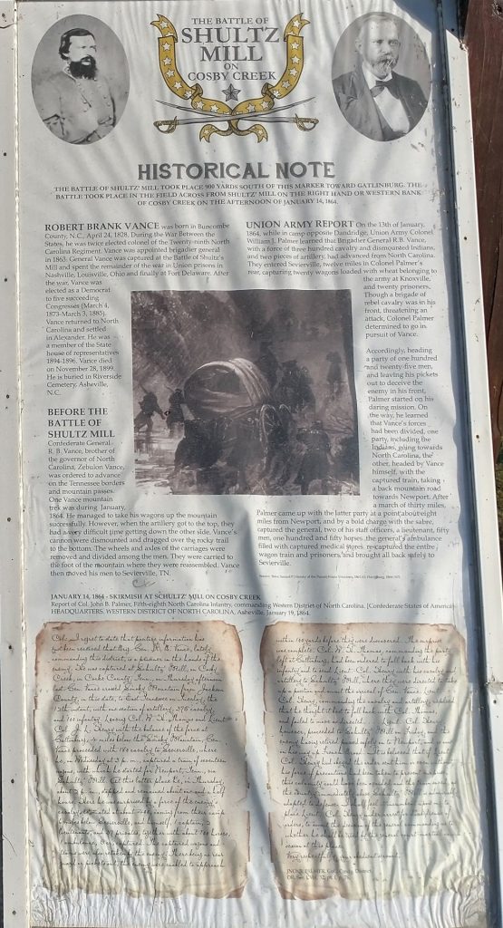 THE BATTLE OF SHULTZ MILL ON COSBY CREEK MEMORIAL PANEL