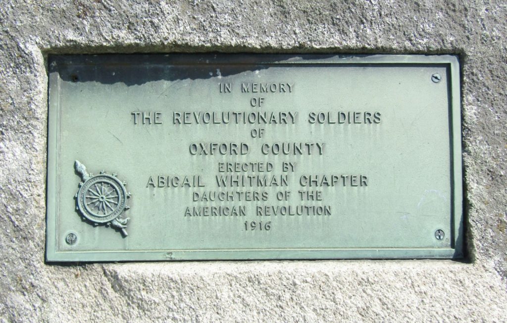 REVOLUTIONARY SOLDIERS OF OXFORD COUNTY MEMORIAL PLAQUE