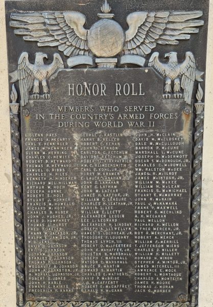 THE UNIVERSITY CLUB WORLD WAR II HONOR ROLL PLAQUE A