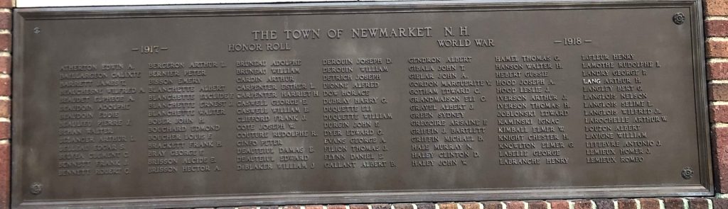 TOWN OF NEWMARKET, NH MEMORIAL PAVILION PLAQUE B