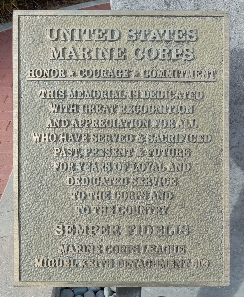 UNITED STATES MARINE CORPS HONOR COURAGE COMMITMENT WAR MEMORIAL PLAQUE