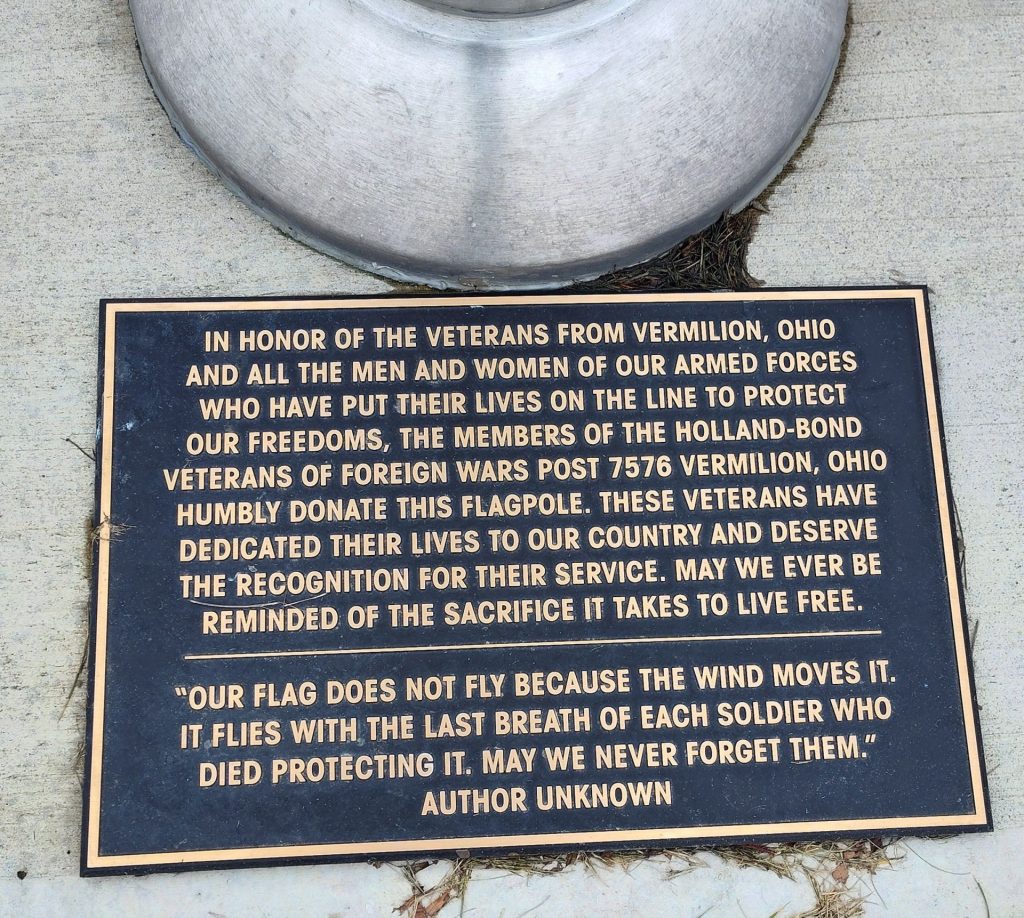 VFW POST 7576 VETERANS MEMORIAL FLAGPOLE PLAQUE