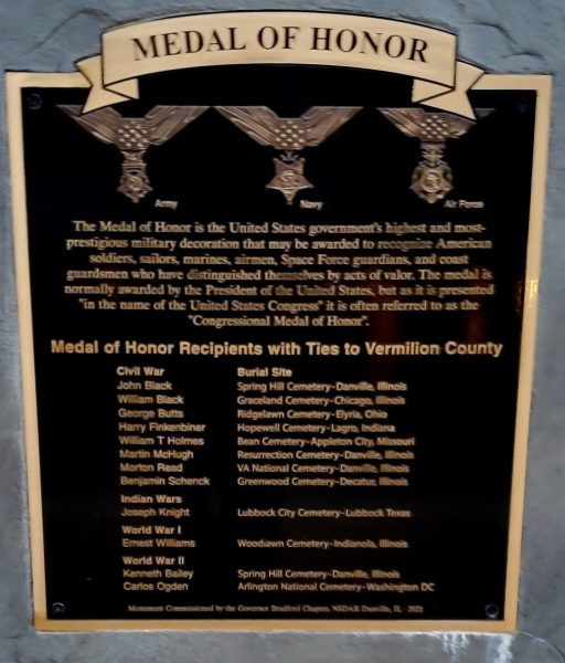 VERMILION COUNTY MEDAL OF HONOR RECIPIENTS WAR MEMORIAL PLAQUE