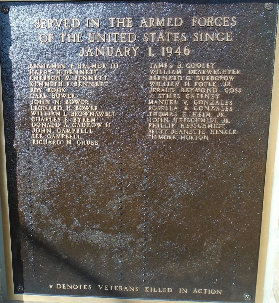 WEST HANOVER TOWNSHIP VETERANS WHO SERVED AFTER JANUARY 1, 1946 MEMORIAL PLAQUE A