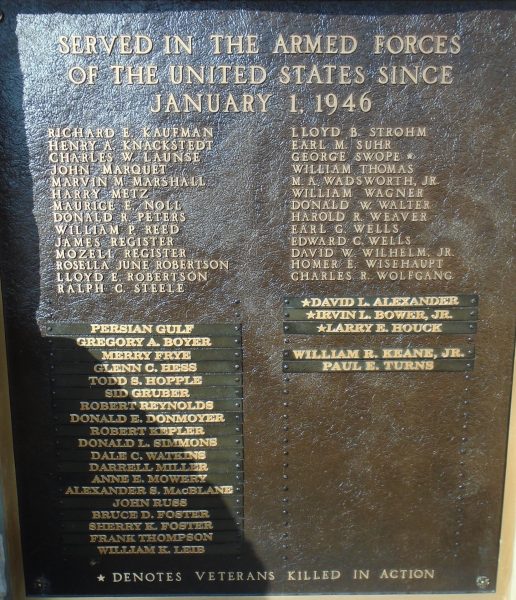 WEST HANOVER TOWNSHIP VETERANS WHO SERVED AFTER JANUARY 1, 1946 MEMORIAL PLAQUE B