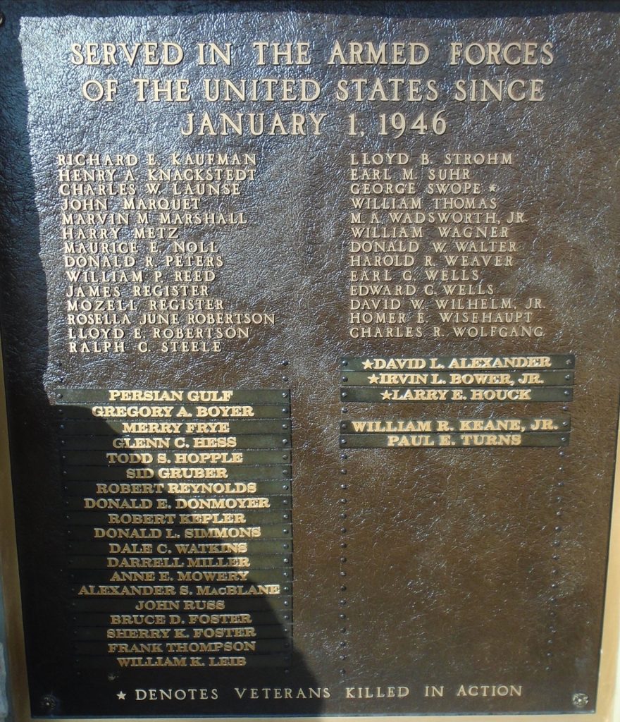WEST HANOVER TOWNSHIP VETERANS WHO SERVED AFTER JANUARY 1, 1946 MEMORIAL PLAQUE B