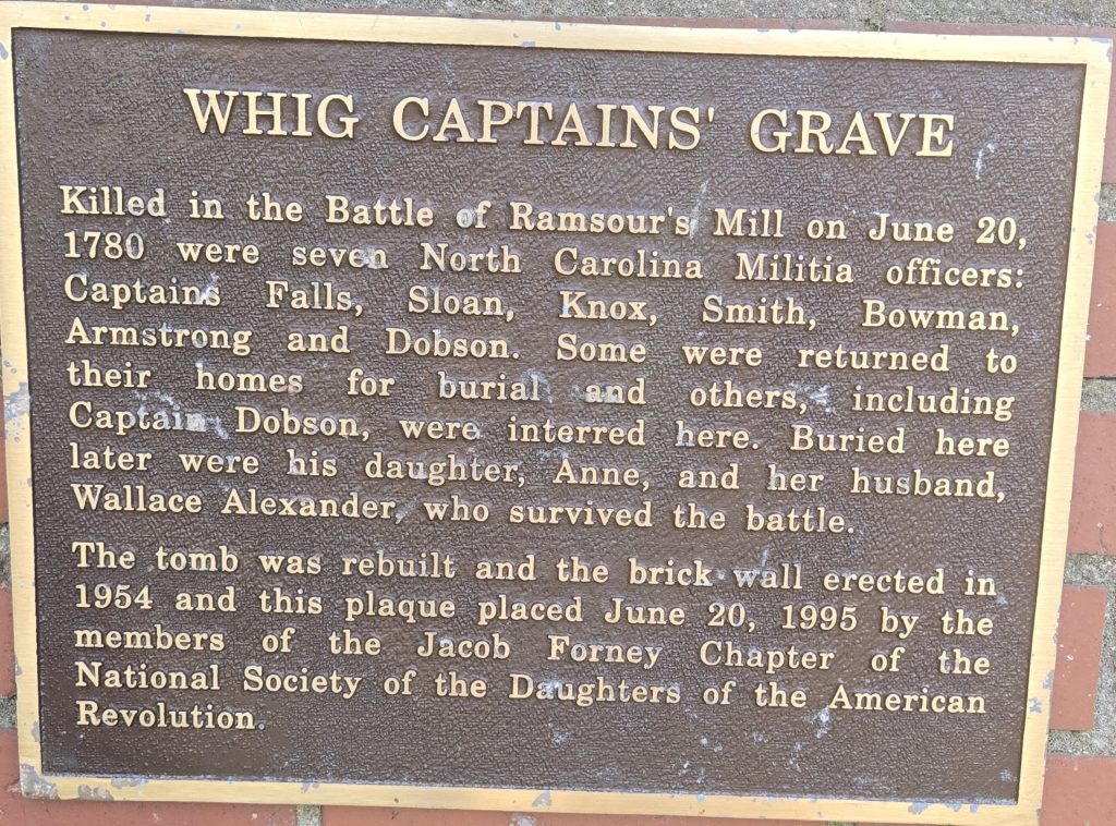 WHIG CAPTAINS’ GRAVE REVOLUTIONARY WAR MEMORIAL PLAQUE