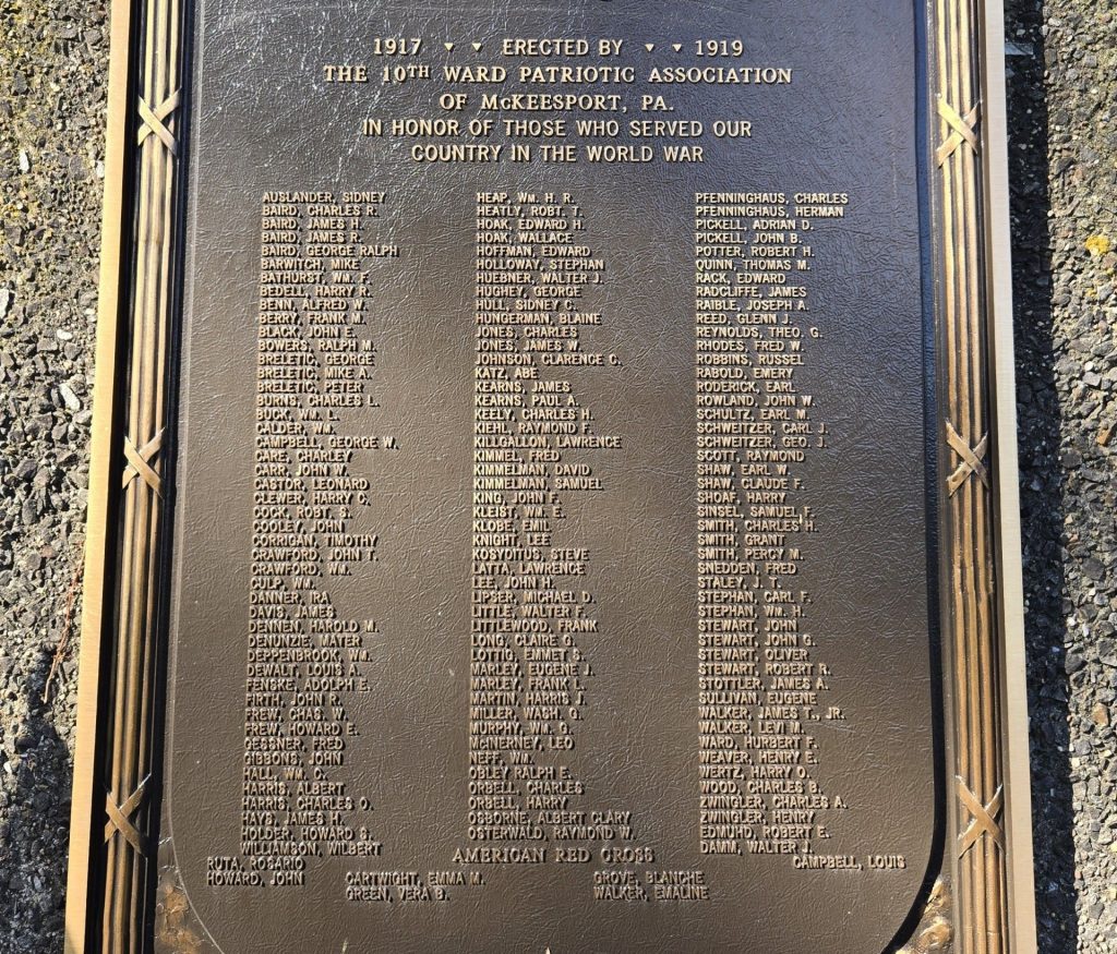 10TH WARD WORLD WAR HONOR ROLL MEMORIAL PLAQUE CLOSE-UP