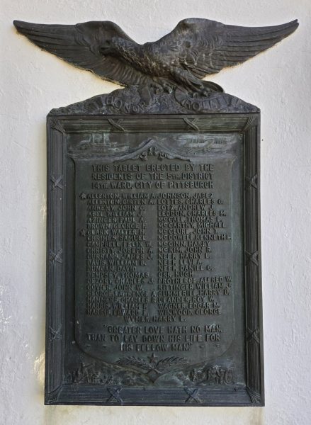 5TH DISTRICT 14TH WARD, CITY OF PITTSBURGH WORLD WAR MEMORIAL PLAQUE