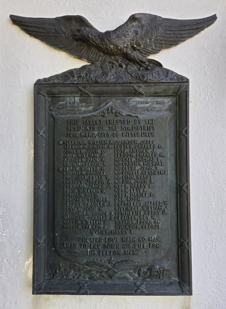5TH DISTRICT 14TH WARD, CITY OF PITTSBURGH WORLD WAR MEMORIAL PLAQUE