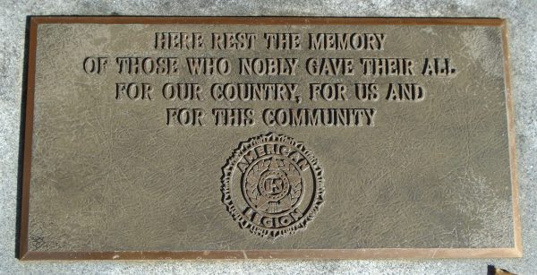 AMERICAN LEGION POST 883 WAR VETERANS MEMORIAL PLAQUE