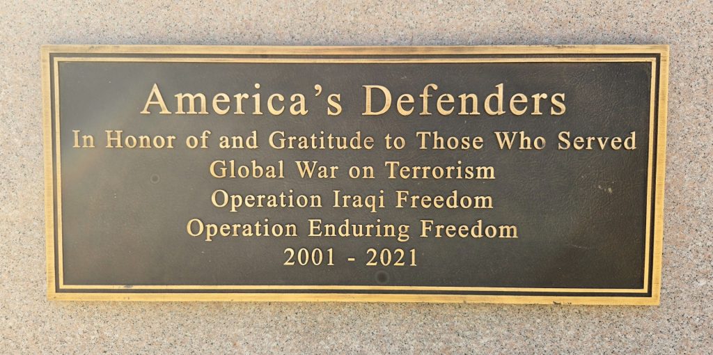 AMERICA’S DEFENDERS WAR MEMORIAL PLAQUE
