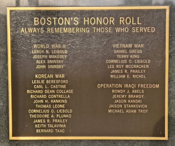 BOSTON’S HONOR ROLL WAR MEMORIAL PLAQUE