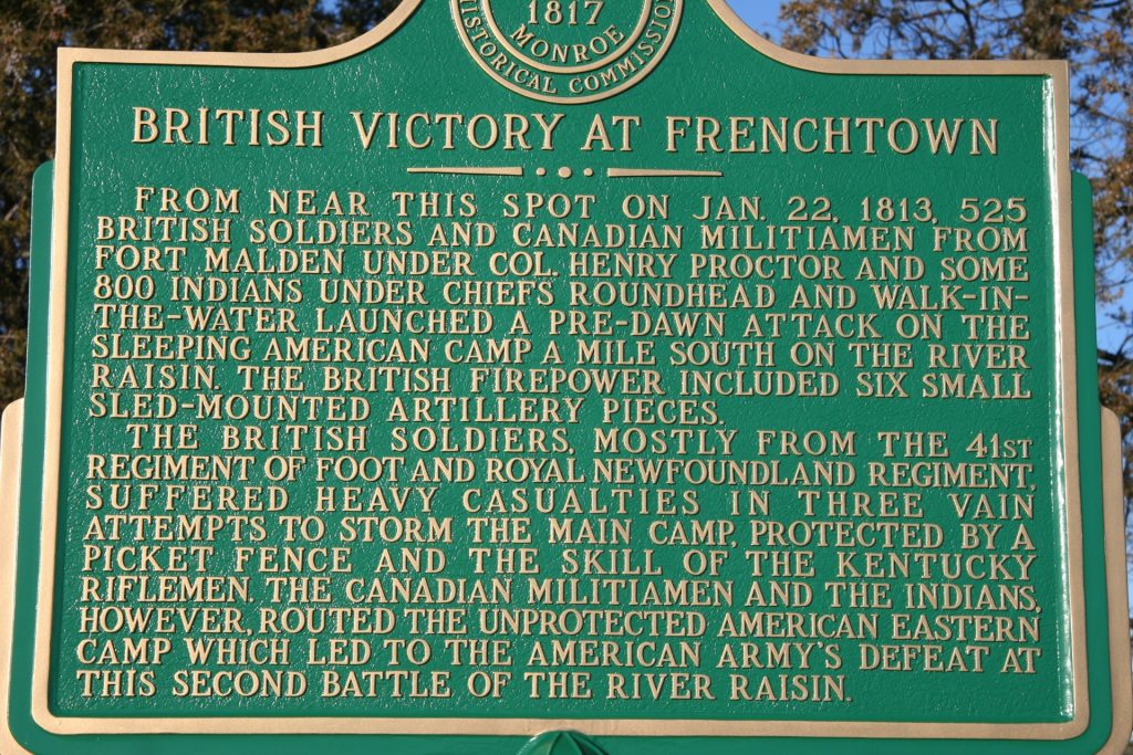 BRITISH VICTORY AT FRENCHTOWN WAR MEMORIAL MARKER