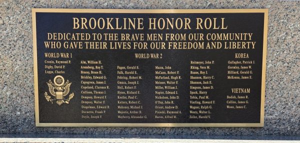 BROOKLINE HONOR ROLL WAR VETERANS MEMORIAL PLAQUE A