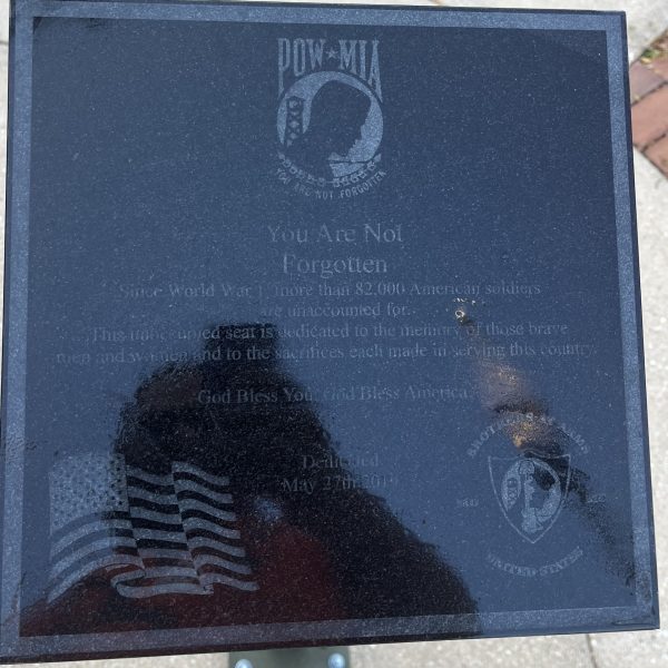 BROTHERS-AT-ARMS POW MIA WAR MEMORIAL CHAIR PLAQUE