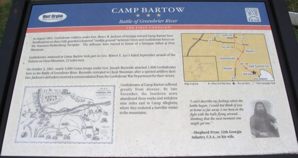 CAMP BARTOW BATTLE OF GREENBRIER RIVER WAR MEMORIAL PANEL