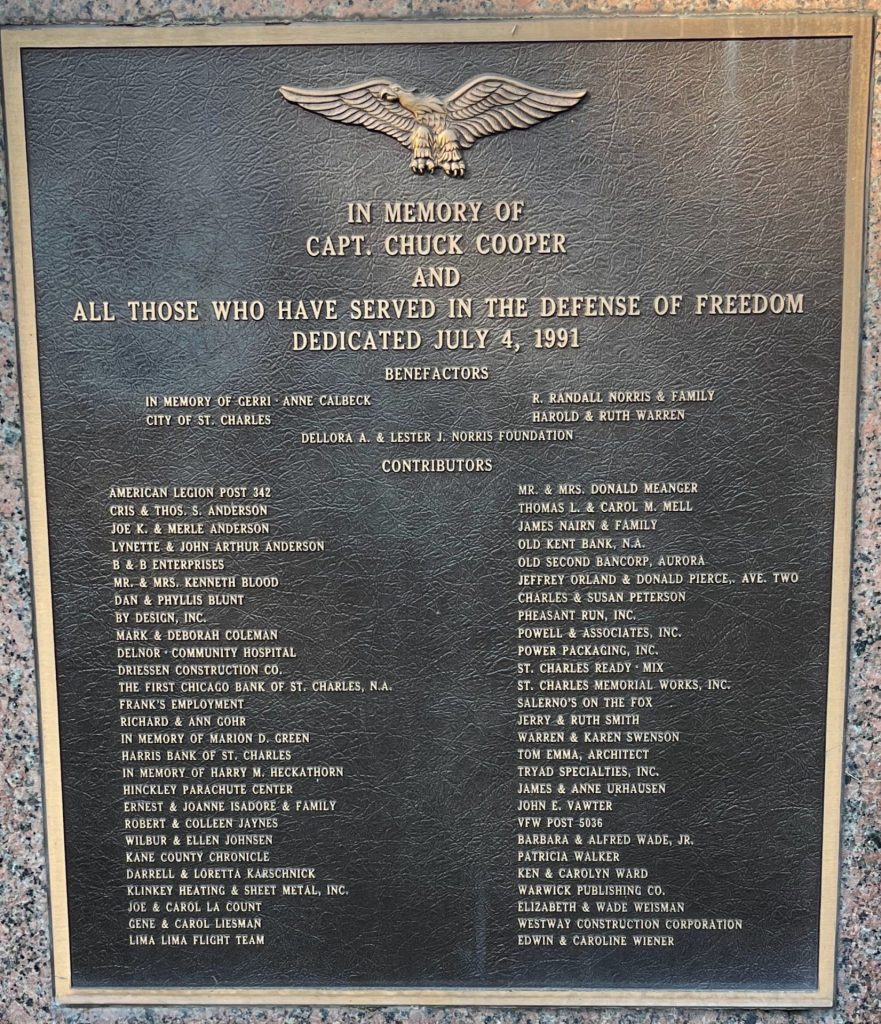 CAPT. CHUCK COOPER ALL WAR VETERANS MEMORIAL PLAQUE