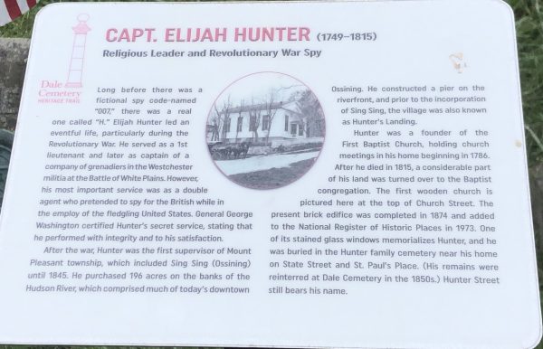 CAPT. ELIJAH HUNTER REVOLUTIONARY WAR MEMORIAL PLAQUE
