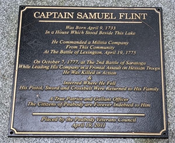 CAPTAIN SAMUEL FLINT REVOLUTIONARY WAR MEMORIAL PLAQUE