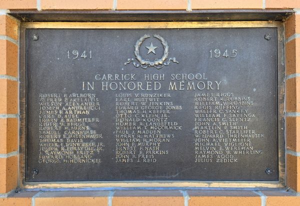 CARRICK HIGH SCHOOL VETERANS WALL & ALUMNI WALK MEMORIAL PLAQUE A