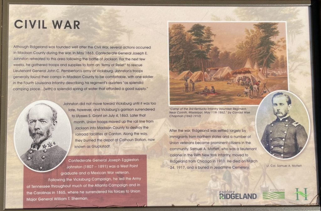 CIVIL WAR RIDGELAND HISTORY TRAIL MEMORIAL PANEL