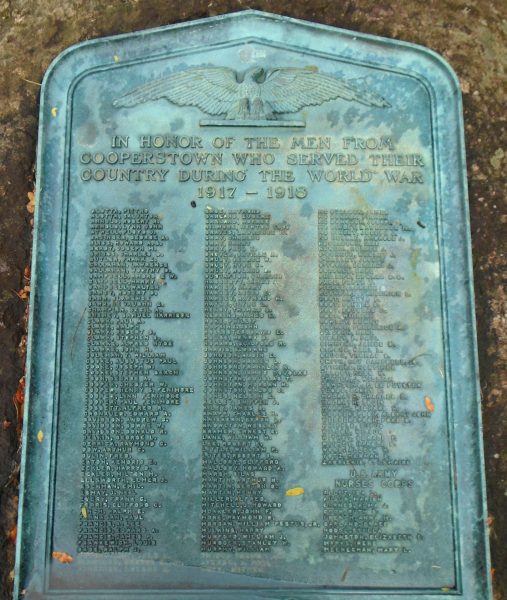 COOPERSTOWN WORLD WAR VETERANS MEMORIAL PLAQUE