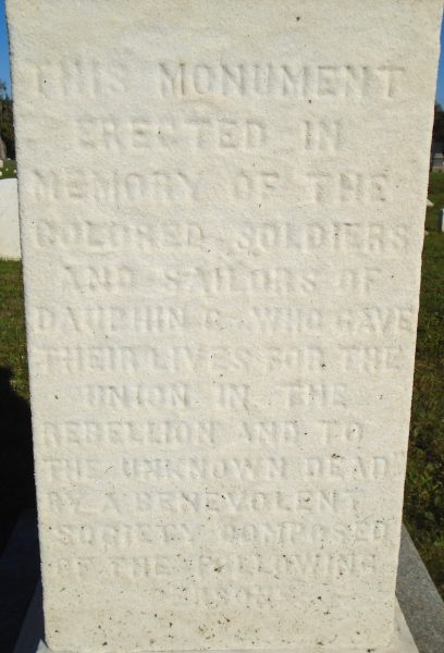 DAUPHIN COUNTY COLORED SOLDIERS AND SAILORS AND UNKNOWN DEAD MEMORIAL STONE A