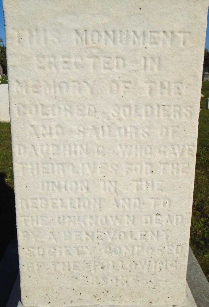 DAUPHIN COUNTY COLORED SOLDIERS AND SAILORS AND UNKNOWN DEAD MEMORIAL STONE A