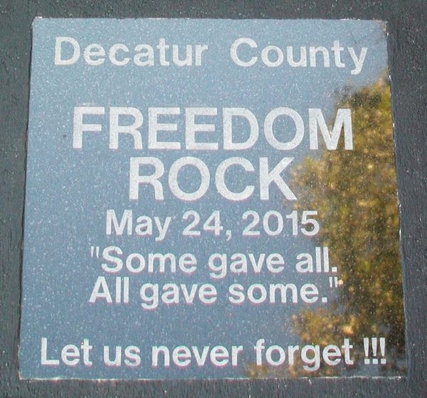 DECATUR COUNTY FREEDOM ROCK VETERANS MEMORIAL PLAQUE