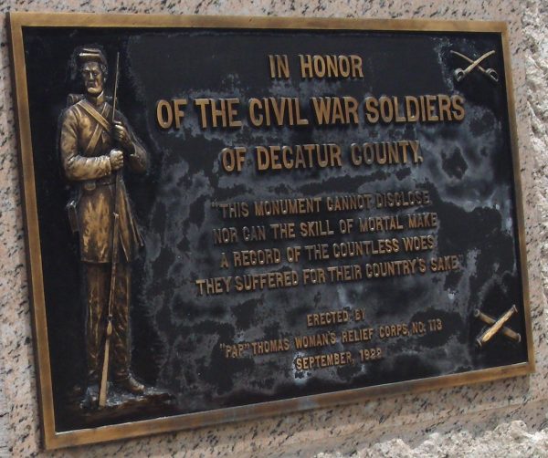 DECATUR COUNTY IN HONOR OF THE CIVIL WAR SOLDIERS MEMORIAL PLAQUE