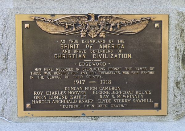 EDGEWOOD WORLD WAR I MEMORIAL PLAQUE A