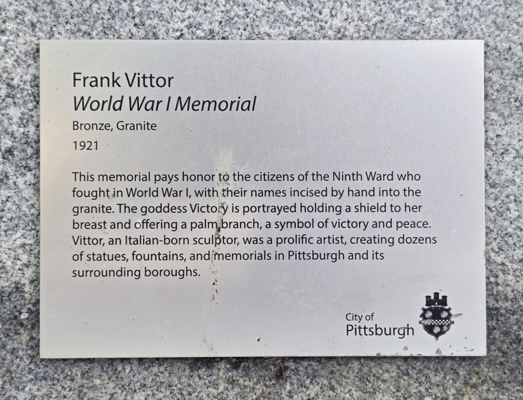 FRANK VITTOR WORLD WAR I MEMORIAL PLAQUE