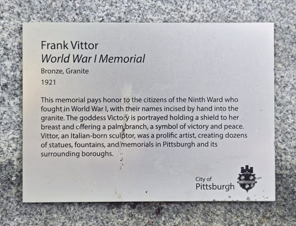 FRANK VITTOR WORLD WAR I MEMORIAL PLAQUE