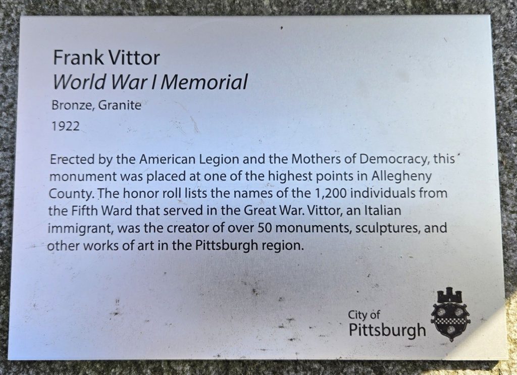 FRANK VITTOR WORLD WAR I MEMORIAL PLAQUE II