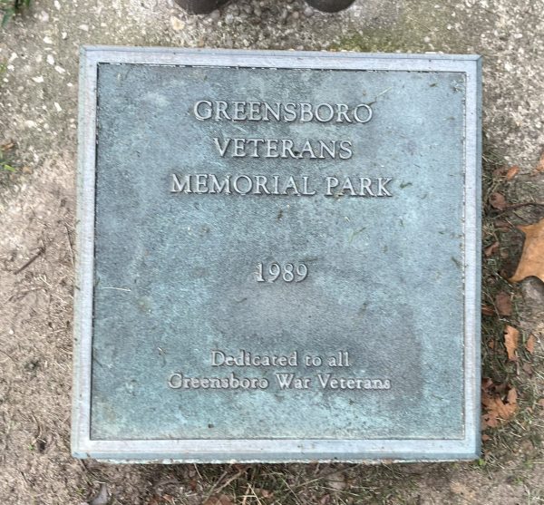 GREENSBORO WAR VETERANS MEMORIAL PARK PLAQUE