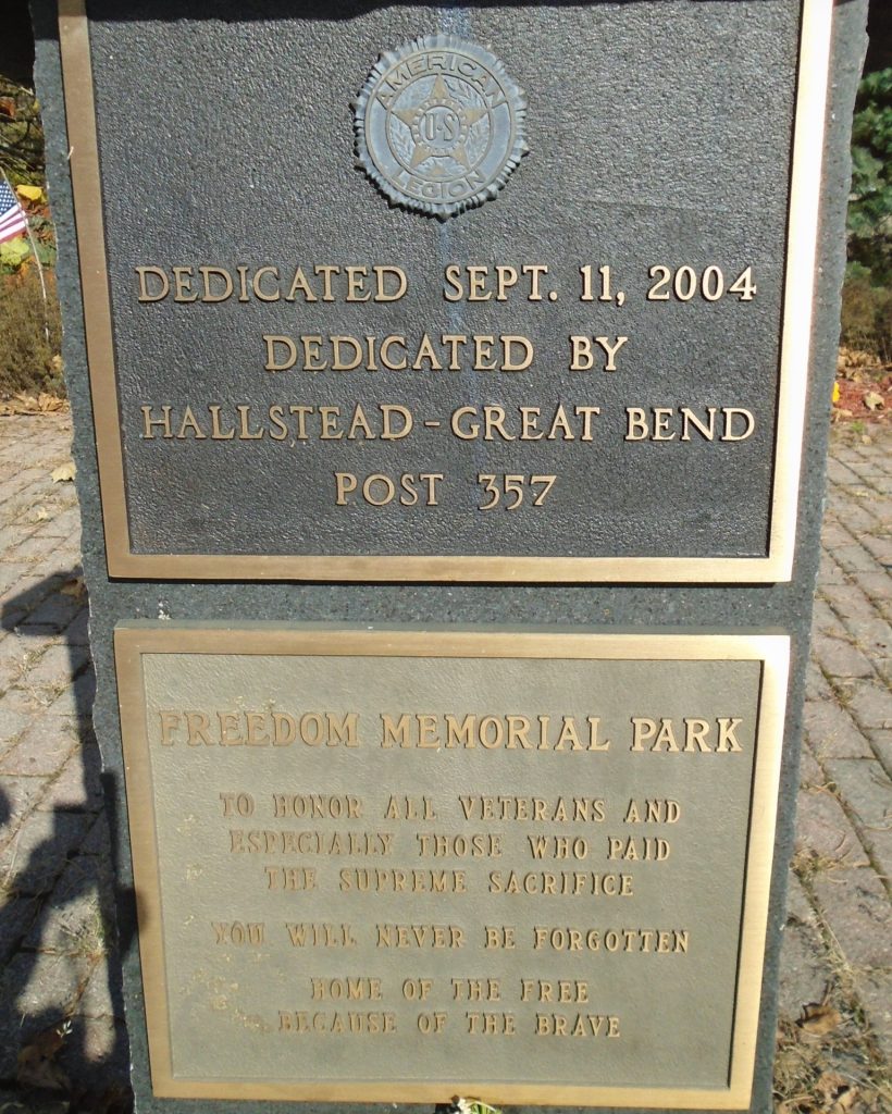 HALLSTEAD GREAT BEND POST 357 FREEDOM MEMORIAL PARK PLAQUES